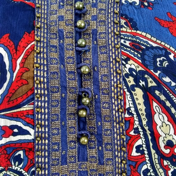 Cha Cha Vente Boho Women's Paisley Lined Tunic Blue and Red 3/4 Sleeves Size Med - Picture 3 of 8